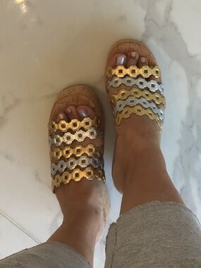 Larroude Slides SIZE 8 NWOB GOLD AND SILVER